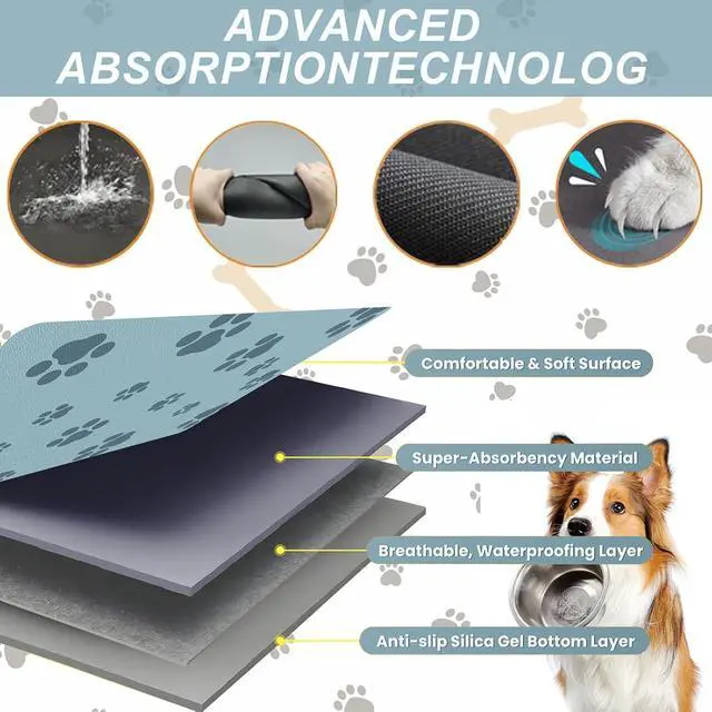 Alt view image 4 of 7 - Pet Feeding Mat Dog Cat Food Mat Absorbent No Stains Quick Dry Rubber Bottom Anti-Slip Water Bowl Mats Easy to Clean for Indoor Pet Placemats Water Dispenser Mat