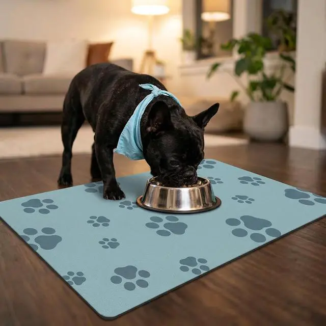 Alt view image 7 of 7 - Pet Feeding Mat Dog Cat Food Mat Absorbent No Stains Quick Dry Rubber Bottom Anti-Slip Water Bowl Mats Easy to Clean for Indoor Pet Placemats Water Dispenser Mat