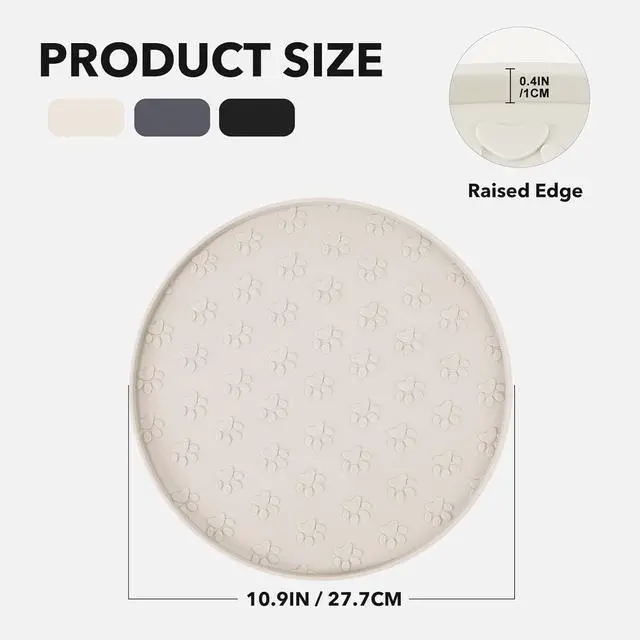 Alt view image 2 of 6 - Pet Feeding Mat, Waterproof, Raised Edges to Prevent Spills, Easy Clean in Dishwasher, Dogs and Cats Placemat Tray to Stop Food and Water Bowl Messes on Floor(1Pack Beige)