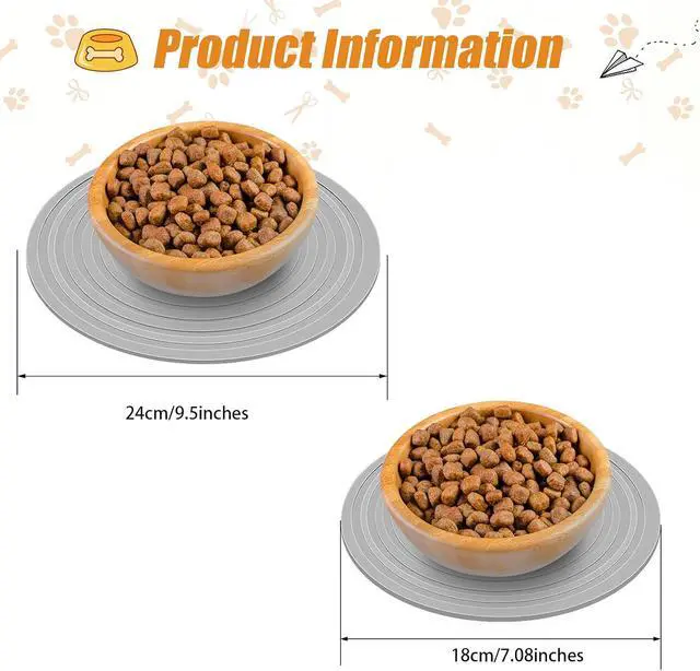 Alt view image 2 of 7 - 2 Pieces Silicone Pet Food Mat Pet Feeding Mat for Dog and Cat Food Bowl Placemat Preventing Food and Water Overflow Suitable for Medium and Small Pet, 9.5 x 9.5 Inch and 7.1 x 7.1 Inch (Gray)