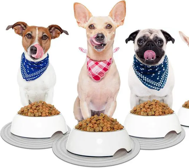 Alt view image 6 of 7 - 2 Pieces Silicone Pet Food Mat Pet Feeding Mat for Dog and Cat Food Bowl Placemat Preventing Food and Water Overflow Suitable for Medium and Small Pet, 9.5 x 9.5 Inch and 7.1 x 7.1 Inch (Gray)