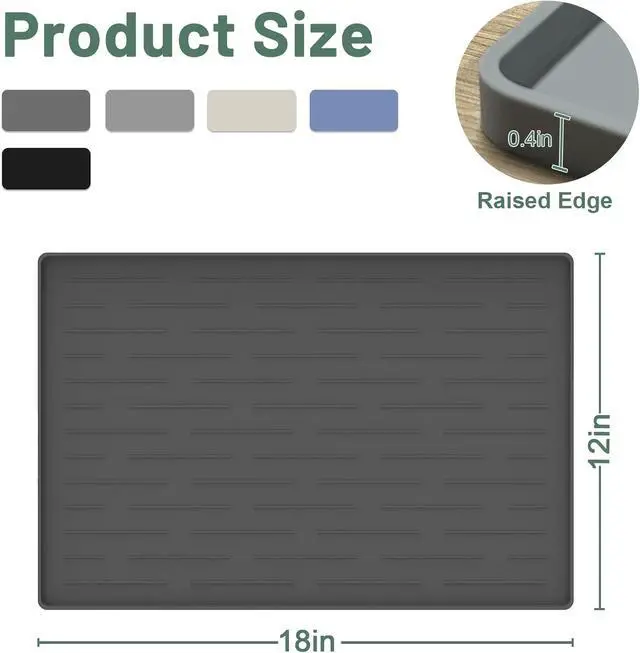 Alt view image 2 of 7 - Silicone Dog Food Mat for Cats and Dogs, 18x12 Inch Non-Slip Waterproof Pet Feeding Mat with Raised Edges to Prevent Spills, Easy to Clean Floor Mat for Food and Water Bowls, Lake Blue