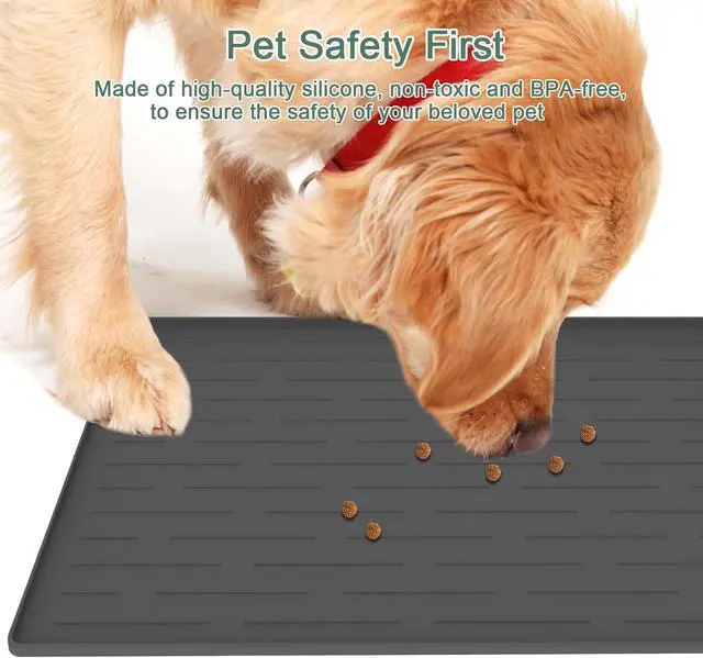 Alt view image 3 of 7 - Silicone Dog Food Mat for Cats and Dogs, 18x12 Inch Non-Slip Waterproof Pet Feeding Mat with Raised Edges to Prevent Spills, Easy to Clean Floor Mat for Food and Water Bowls, Lake Blue