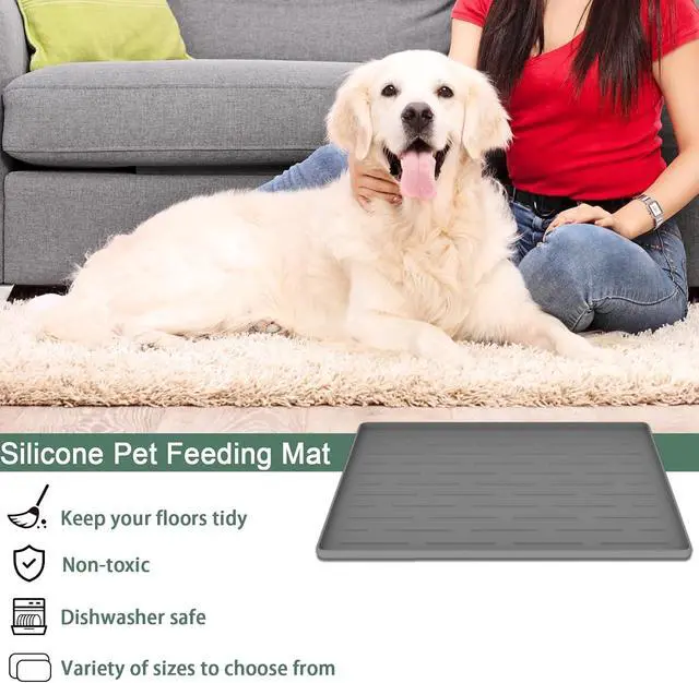 Alt view image 5 of 7 - Silicone Dog Food Mat for Cats and Dogs, 18x12 Inch Non-Slip Waterproof Pet Feeding Mat with Raised Edges to Prevent Spills, Easy to Clean Floor Mat for Food and Water Bowls, Lake Blue