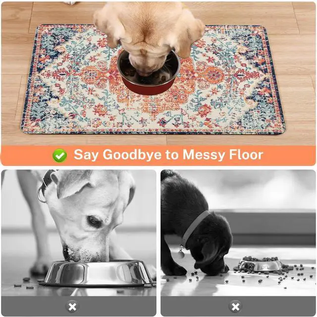 Alt view image 3 of 7 - Absorbent Pet Dog Bowl Mat for Food and Water, Pet Cat Food Feeding Mat with Non Slip Rubber Backing, Dog Food Mats for Floors Waterproof, 12"x20"