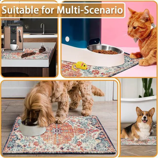 Alt view image 7 of 7 - Absorbent Pet Dog Bowl Mat for Food and Water, Pet Cat Food Feeding Mat with Non Slip Rubber Backing, Dog Food Mats for Floors Waterproof, 12"x20"