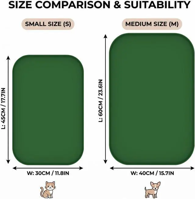 Alt view image 2 of 7 - Non-Slip Silicone Dog Food Mat for Food and Water, 18" x 12" Raised Edge Pet Feeding Mat - Waterproof Dog Bowl Mat Easy Clean for Floor Protector,Dark Green