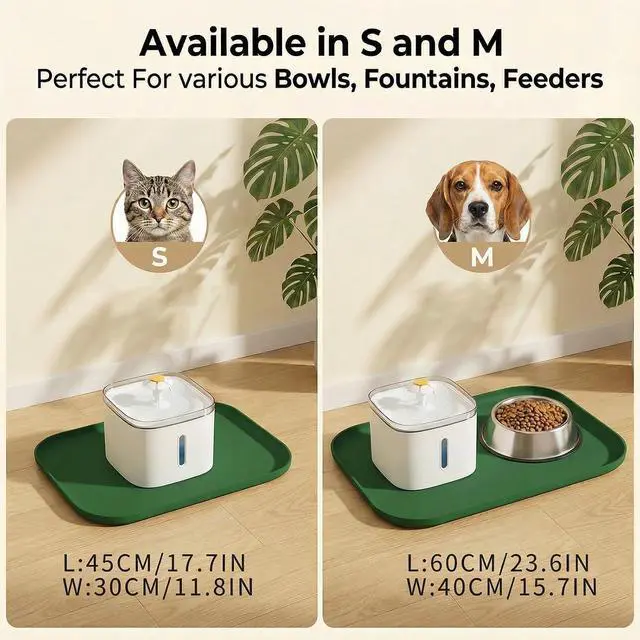 Alt view image 7 of 7 - Non-Slip Silicone Dog Food Mat for Food and Water, 18" x 12" Raised Edge Pet Feeding Mat - Waterproof Dog Bowl Mat Easy Clean for Floor Protector,Dark Green