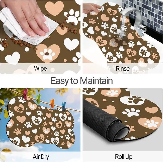 Alt view image 5 of 7 - Bone Shaped Dog Food Mat, Absorbent Waterproof Non-Slip Pet Cat Bowl Mat for Food & Water Pet Supplies Brown 19"*12"