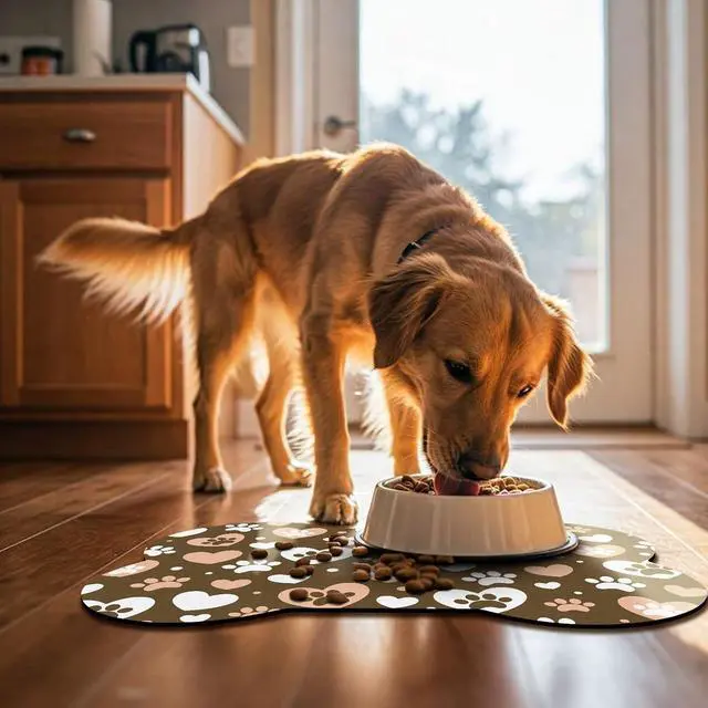 Alt view image 6 of 7 - Bone Shaped Dog Food Mat, Absorbent Waterproof Non-Slip Pet Cat Bowl Mat for Food & Water Pet Supplies Brown 19"*12"