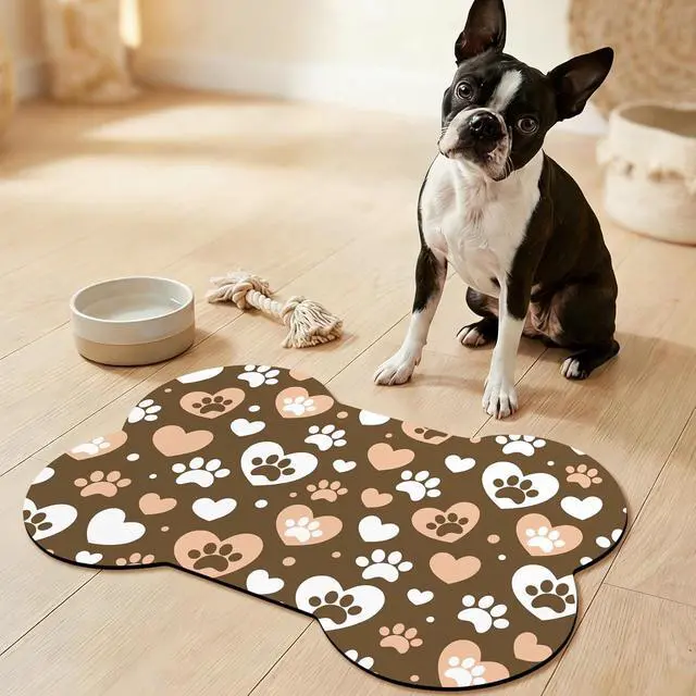 Alt view image 7 of 7 - Bone Shaped Dog Food Mat, Absorbent Waterproof Non-Slip Pet Cat Bowl Mat for Food & Water Pet Supplies Brown 19"*12"