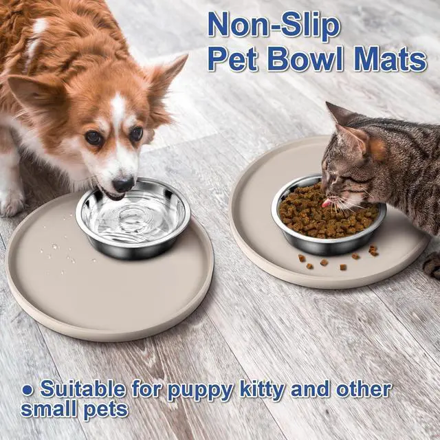 Alt view image 2 of 7 - Dog Food Mat, 10in Silicone Pet Food Mat Nonslip Dog Bowl Mat | Round Dog Feeding Mat with Raised Edges Prevent Spills for Floors Waterproof Dog Food Tray Cat Eating Mat, Puppy Cat Supplies
