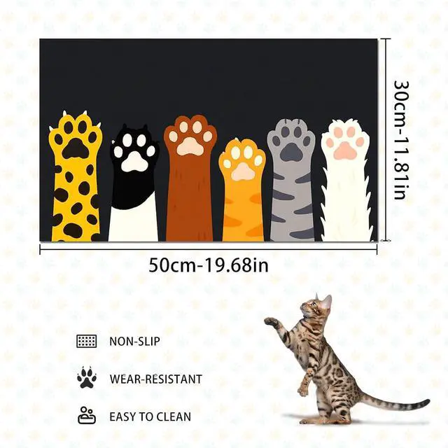 Alt view image 4 of 7 - Pet Food Mat Animal Paw Print Bowl Placemat 20 x 12 Inch | Non Slip Easy Clean Pet Bowl Mat Food Bowl Floor Mat for Kitchen Floor Feeding Station and Home Animal Paw Print