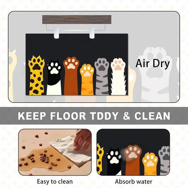 Alt view image 6 of 7 - Pet Food Mat Animal Paw Print Bowl Placemat 20 x 12 Inch | Non Slip Easy Clean Pet Bowl Mat Food Bowl Floor Mat for Kitchen Floor Feeding Station and Home Animal Paw Print