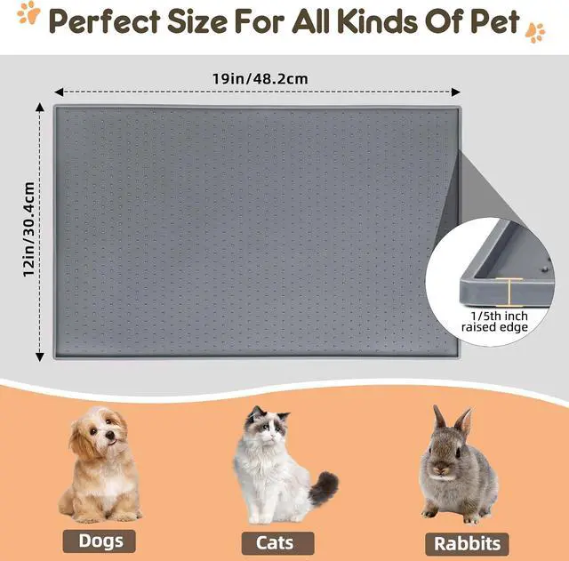 Alt view image 2 of 7 - Dog Cat Food Mat for Food and Water Silicone Pet Feeding Mat Water Bowl Dish Mats for Floors Waterproof Nonslip Placemat Tray to Stop Messes on Floor