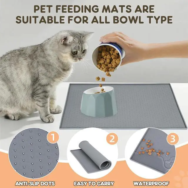 Alt view image 3 of 7 - Dog Cat Food Mat for Food and Water Silicone Pet Feeding Mat Water Bowl Dish Mats for Floors Waterproof Nonslip Placemat Tray to Stop Messes on Floor
