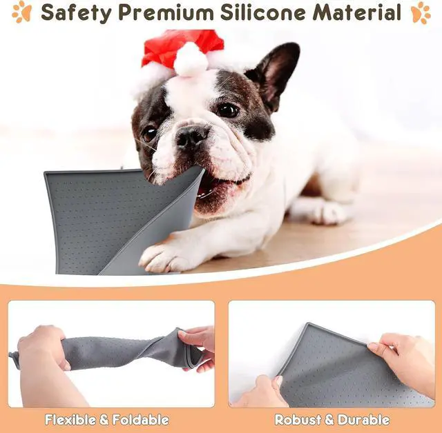 Alt view image 4 of 7 - Dog Cat Food Mat for Food and Water Silicone Pet Feeding Mat Water Bowl Dish Mats for Floors Waterproof Nonslip Placemat Tray to Stop Messes on Floor
