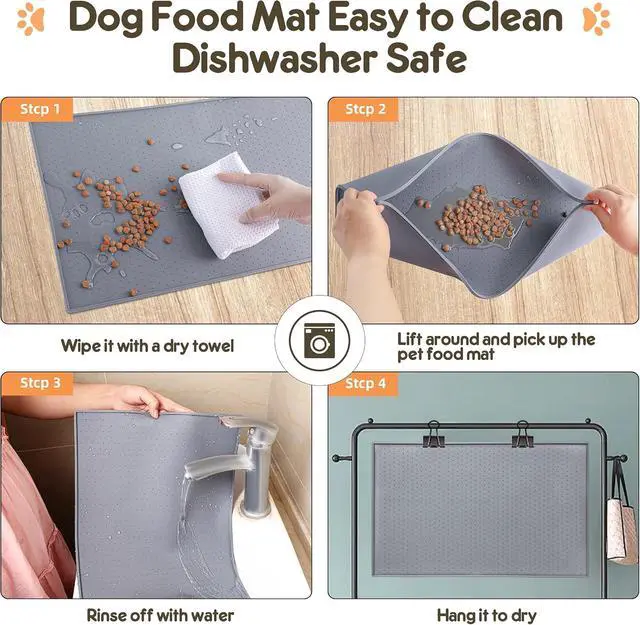 Alt view image 6 of 7 - Dog Cat Food Mat for Food and Water Silicone Pet Feeding Mat Water Bowl Dish Mats for Floors Waterproof Nonslip Placemat Tray to Stop Messes on Floor