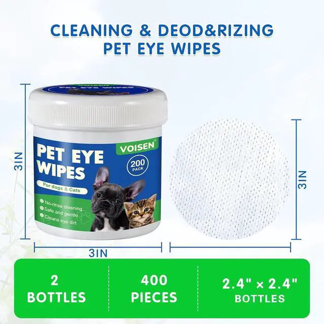 Alt view image 2 of 7 - 400Pcs Eyes Wipes for Dogs, Pet Tear Stain Remover Wipes | Care Eye Wash Pads for Dogs and Cats, Face, Eye Cleaner Pads to Gently Remove Discharge, Eye Wipes for Dogs & cat Eye Wipes