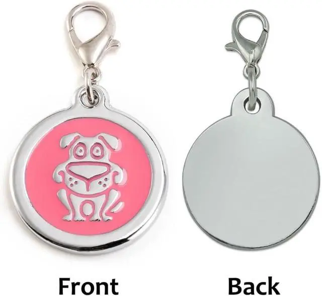 Alt view image 6 of 7 - Personalized Funky Dog Design Pet ID Tags with Quick Tag Clip - Puppy Name tag, Happy Dogs ID tag, Laser Engraved pet Tags, Custom pet Name tag (Dog-Round-Small: Pink)