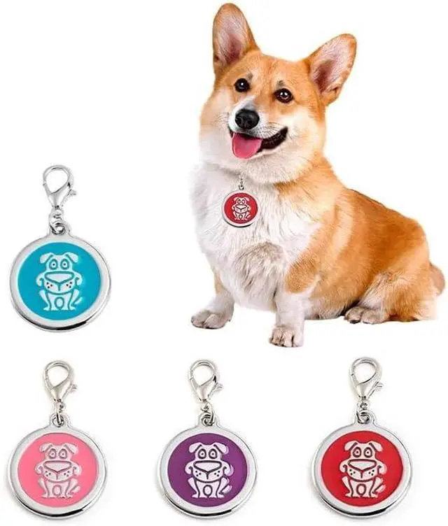 Alt view image 3 of 7 - Personalized Funky Dog Design Pet ID Tags with Quick Tag Clip - Puppy Name tag, Happy Dogs ID tag, Laser Engraved pet Tags, Custom pet Name tag (Dog-Round-Small: Pink)