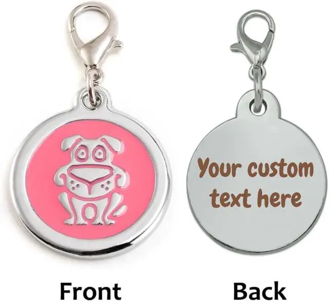 Alt view image 2 of 7 - Personalized Funky Dog Design Pet ID Tags with Quick Tag Clip - Puppy Name tag, Happy Dogs ID tag, Laser Engraved pet Tags, Custom pet Name tag (Dog-Round-Small: Pink)