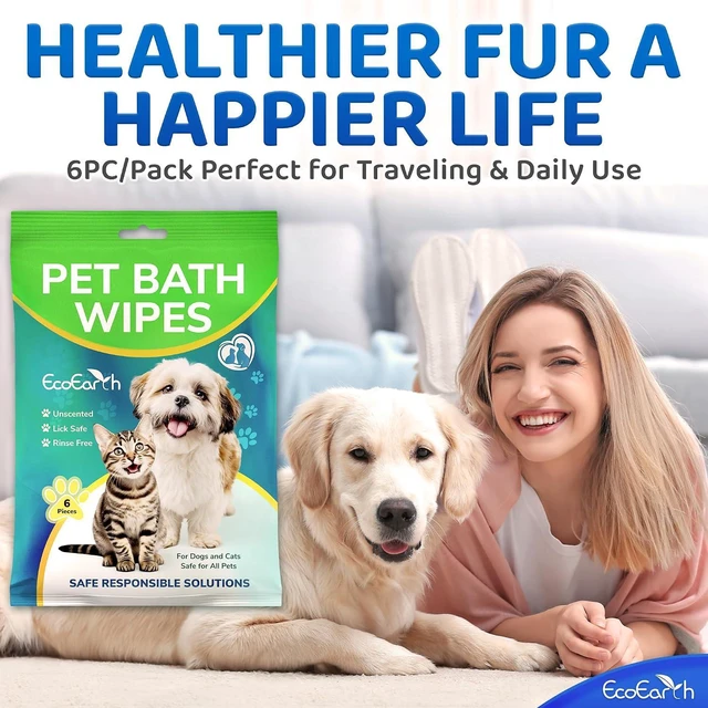 Alt view image 4 of 7 - Premium Pet Wipes for Dogs & Cats - 6 Pcs - Disposable Washing Gloves for Bath & Grooming - Clean & Dry Paws, Fur, Face, Ears, Butt & Body - Hypoallergenic, Lick-Safe & Waterless Cleaning Gloves