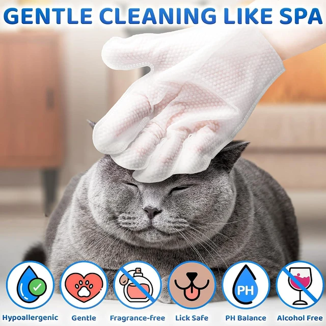 Alt view image 5 of 7 - Premium Pet Wipes for Dogs & Cats - 6 Pcs - Disposable Washing Gloves for Bath & Grooming - Clean & Dry Paws, Fur, Face, Ears, Butt & Body - Hypoallergenic, Lick-Safe & Waterless Cleaning Gloves