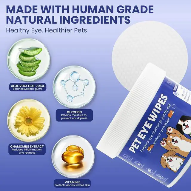 Alt view image 3 of 7 - Dog Eye Wipes 100 Counts, Gently Clean Eye Wipes for Dogs & Cats | Textured pet eye wipes gently remove tear stains, eye discharge, and debris while keeping eyes clean for dogs and cats