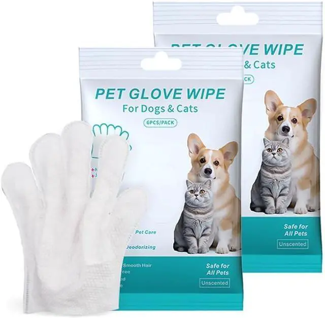 Main image of 12PCS Pet Glove Bathing Wipes for Dogs Cats, Portable Thickened Safe Cleaning & Odor-Controlling Grooming Gloves, Nourish Fur Glove Wipes for Daily Care and Traveling, Rinse Free, Unscented. (2 Pack)