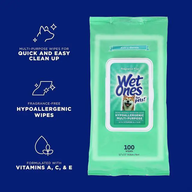 Alt view image 2 of 7 - Wet Ones for Pets Hypoallergenic Multipurpose Dog Wipes with Vitamins A, C and E - Fragrance-Free Dog Grooming Wipes with Vitamins, Wet Lock Seal, 100 Count | A, C, and E nutrients, fragrance-free for