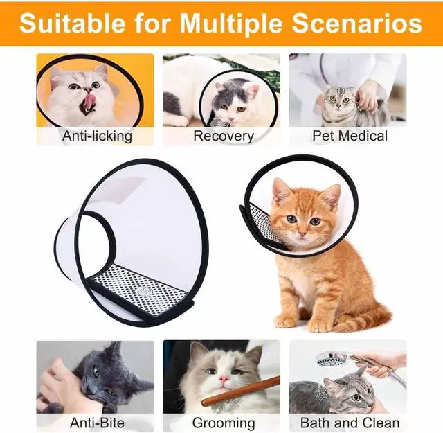 Alt view image 5 of 7 - 2 Pack Cat Cones to Stop Licking, Cat E Collar Pet Cone for Cats After Surgery, Pet Elizabethan Collar Dog Head Cone Recovery Cone for Most Cats & Small Dogs (Size M, 5#)