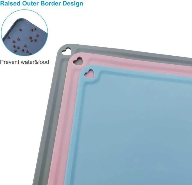 Alt view image 3 of 7 - Silicone Pet Feeding Mat for Dog Cat Bowls, Non Slip Waterproof | Cat & Dog Bowl Mats Tray with Raised Edges for Food and Water, Pet Bowl Mat Dog Placemats to Prevent Water Spills on Floor