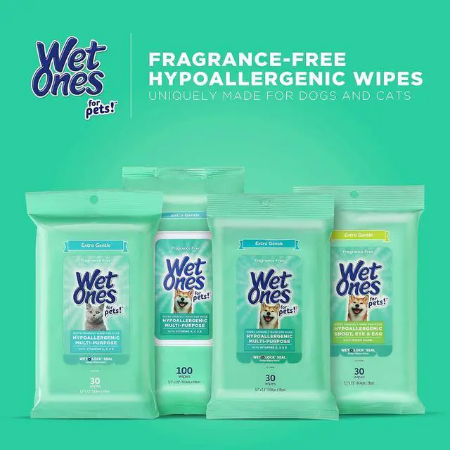 Alt view image 7 of 7 - Wet Ones for Pets Hypoallergenic Multipurpose Dog Wipes with Vitamins A, C and E - Fragrance-Free Dog Grooming Wipes with Vitamins, Wet Lock Seal, 100 Count | A, C, and E nutrients, fragrance-free for