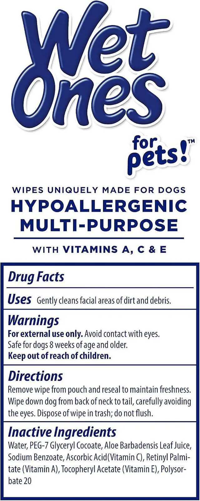 Alt view image 6 of 7 - Wet Ones for Pets Hypoallergenic Multipurpose Dog Wipes with Vitamins A, C and E - Fragrance-Free Dog Grooming Wipes with Vitamins, Wet Lock Seal, 100 Count | A, C, and E nutrients, fragrance-free for