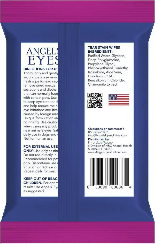 Alt view image 2 of 6 - Angels' Eyes Tear Stain Wipes for Dogs & Cats | Large 4"x7" Face, Eye & Paw Cleansing Wipes | Aloe Vera & Chamomile | Removes Dirt & Discharge | Fragrance Free | Hypoallergenic | 40 Count