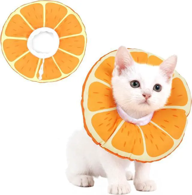 Main image of Cat Cone Collar Soft, Waterproof Cat Recovery Collar for Wound Healing After Surgery or Neutering Alternative to Elizabethan Collars Medical Neck Cone for Cats and Puppies (Orange, Small)