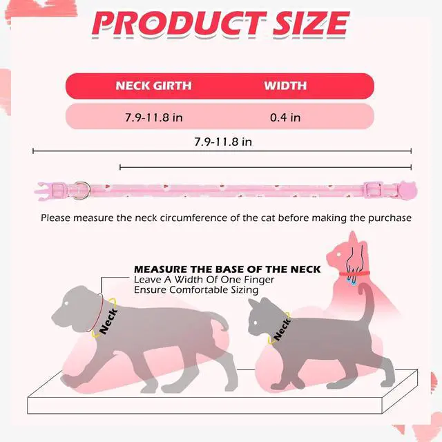 Alt view image 2 of 7 - Bunny Ear Cat Collar with Bell, Soft Breakaway Kitten Collar with Bow and Accessory, Pink Girl Cat Collars with Safety Quick Release Clasp, Pet Collar for Valentine's Day (Heart)