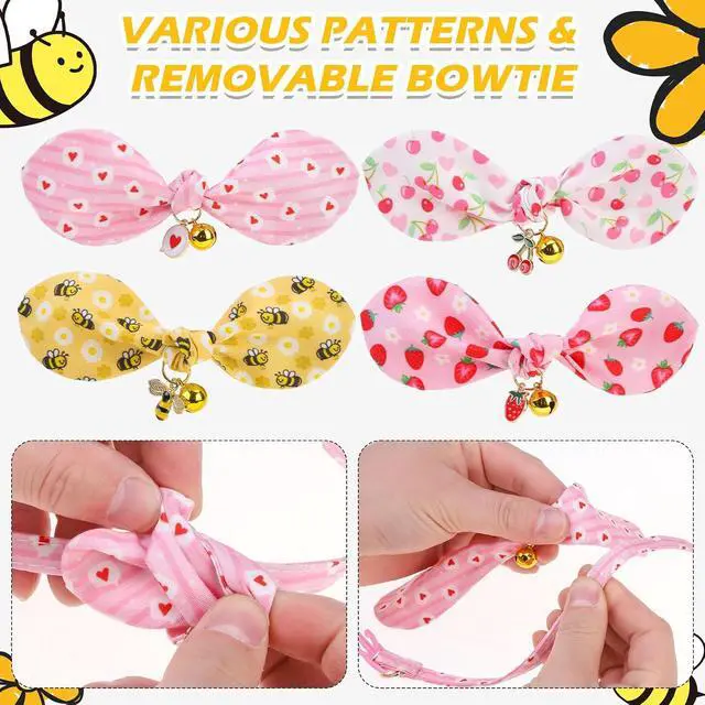 Alt view image 5 of 7 - Bunny Ear Cat Collar with Bell, Soft Breakaway Kitten Collar with Bow and Accessory, Pink Girl Cat Collars with Safety Quick Release Clasp, Pet Collar for Valentine's Day (Heart)
