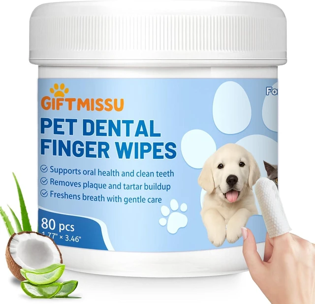 Main image of 80 Counts Pet Dental Finger Wipes for Dogs and Cats - Disposable Dog Teeth Cleaning Wipes for No-Rinse Daily Oral Care, Pet Tooth Cleaning Wipes