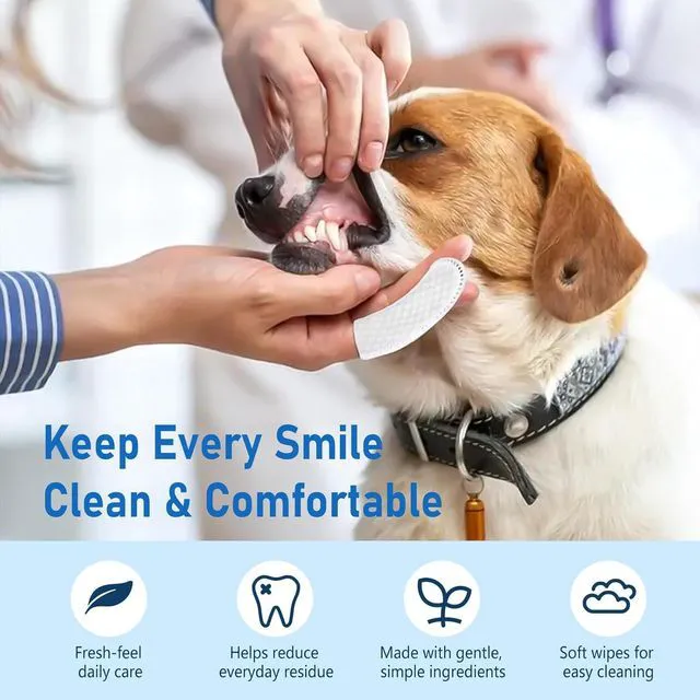 Alt view image 2 of 7 - 80 Counts Pet Dental Finger Wipes for Dogs and Cats - Disposable Dog Teeth Cleaning Wipes for No-Rinse Daily Oral Care, Pet Tooth Cleaning Wipes