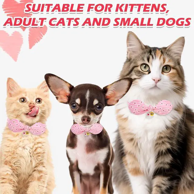 Alt view image 6 of 7 - Bunny Ear Cat Collar with Bell, Soft Breakaway Kitten Collar with Bow and Accessory, Pink Girl Cat Collars with Safety Quick Release Clasp, Pet Collar for Valentine's Day (Heart)