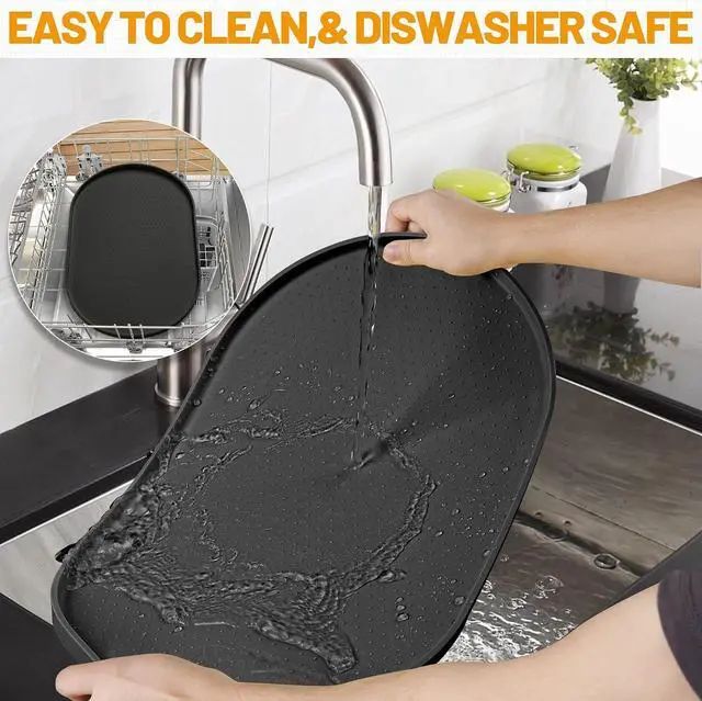 Alt view image 7 of 7 - 100% Waterproof Silicone Pet Feeding Mat with Raised Edge for Food and Water, Dog Bowl Mats, Cat Bowls Placemat with High Lip Protects Floor for Cats and Dogs (Black, 16" L x 10" W)