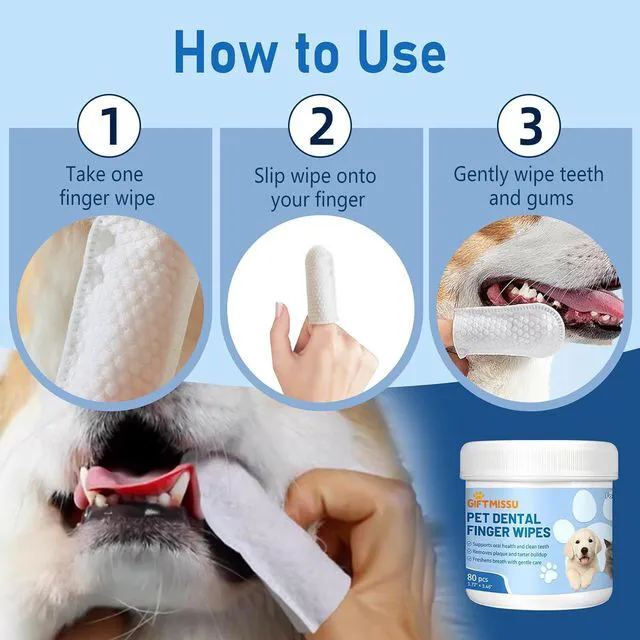 Alt view image 7 of 7 - 80 Counts Pet Dental Finger Wipes for Dogs and Cats - Disposable Dog Teeth Cleaning Wipes for No-Rinse Daily Oral Care, Pet Tooth Cleaning Wipes