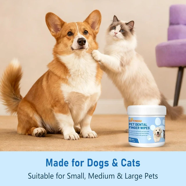 Alt view image 6 of 7 - 80 Counts Pet Dental Finger Wipes for Dogs and Cats - Disposable Dog Teeth Cleaning Wipes for No-Rinse Daily Oral Care, Pet Tooth Cleaning Wipes