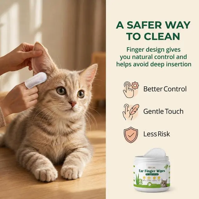 Alt view image 2 of 7 - Dog Ear Wipes, 150 Count Finger Wipes, Alcohol-Free | Pre-moistened finger wipes lift wax and debris from the outer ear, gentle enough for daily dog and cat ear care.