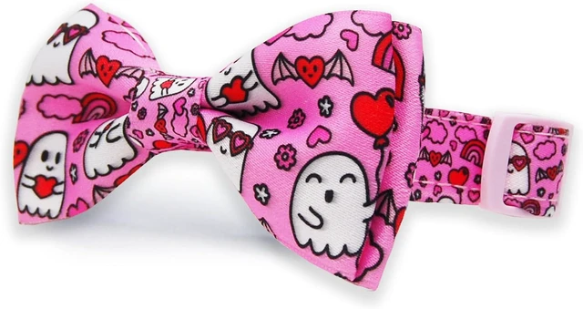 Alt view image 7 of 7 - Valentine's Day Cat Collar with Bow Tie Bell & Charms BreakawayBack Heart and Pink Flowers for Male and Female Cats, Adjustable Holiday Kitten Collar for Boys & Girls