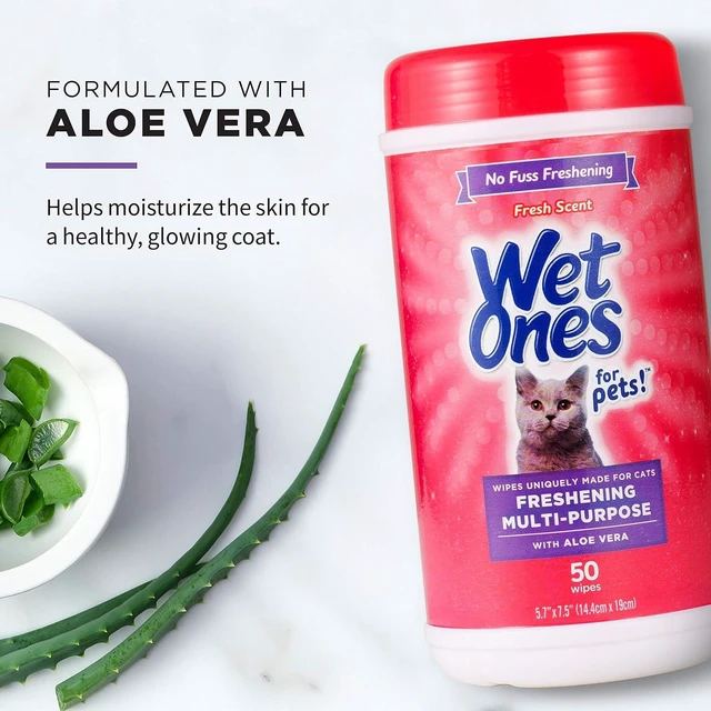 Alt view image 3 of 7 - for Cats Freshening Wipes with Aloe Vera, Fresh Scent, 50 Count | Multi-purpose grooming wipes remove dirt, odor, and dander between baths, gentle for regular use on cats