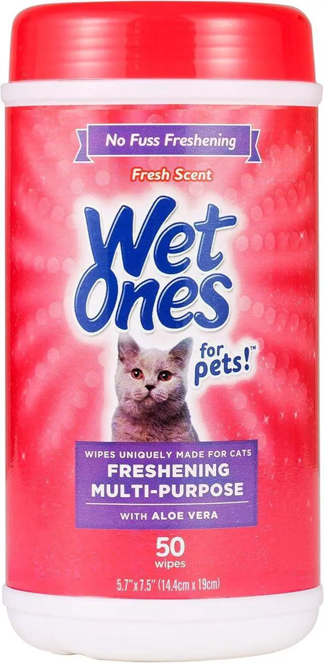 Main image of for Cats Freshening Wipes with Aloe Vera, Fresh Scent, 50 Count | Multi-purpose grooming wipes remove dirt, odor, and dander between baths, gentle for regular use on cats