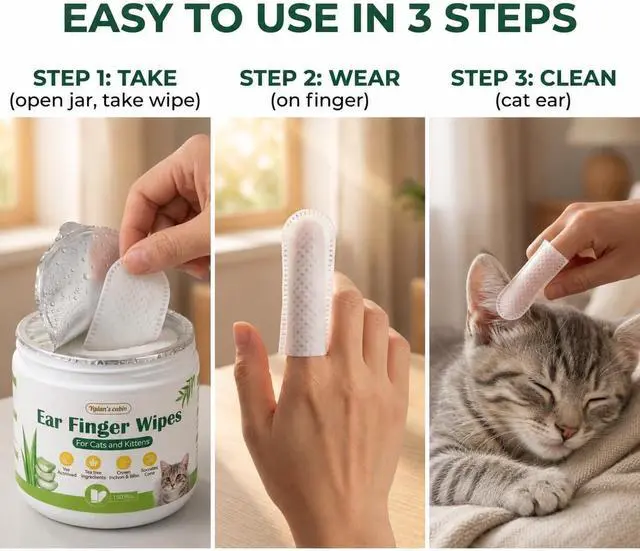 Alt view image 6 of 7 - Dog Ear Wipes, 150 Count Finger Wipes, Alcohol-Free | Pre-moistened finger wipes lift wax and debris from the outer ear, gentle enough for daily dog and cat ear care.